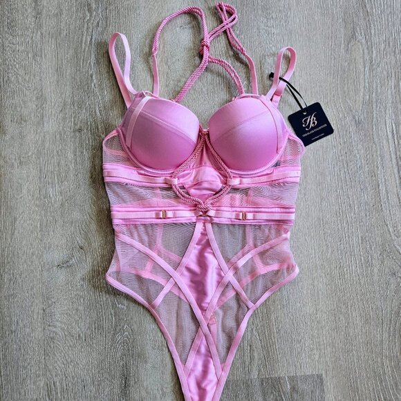 Honey Birdette Shibari Pink Bodysuit Size 30DD E New with Tags Rare Limited Find